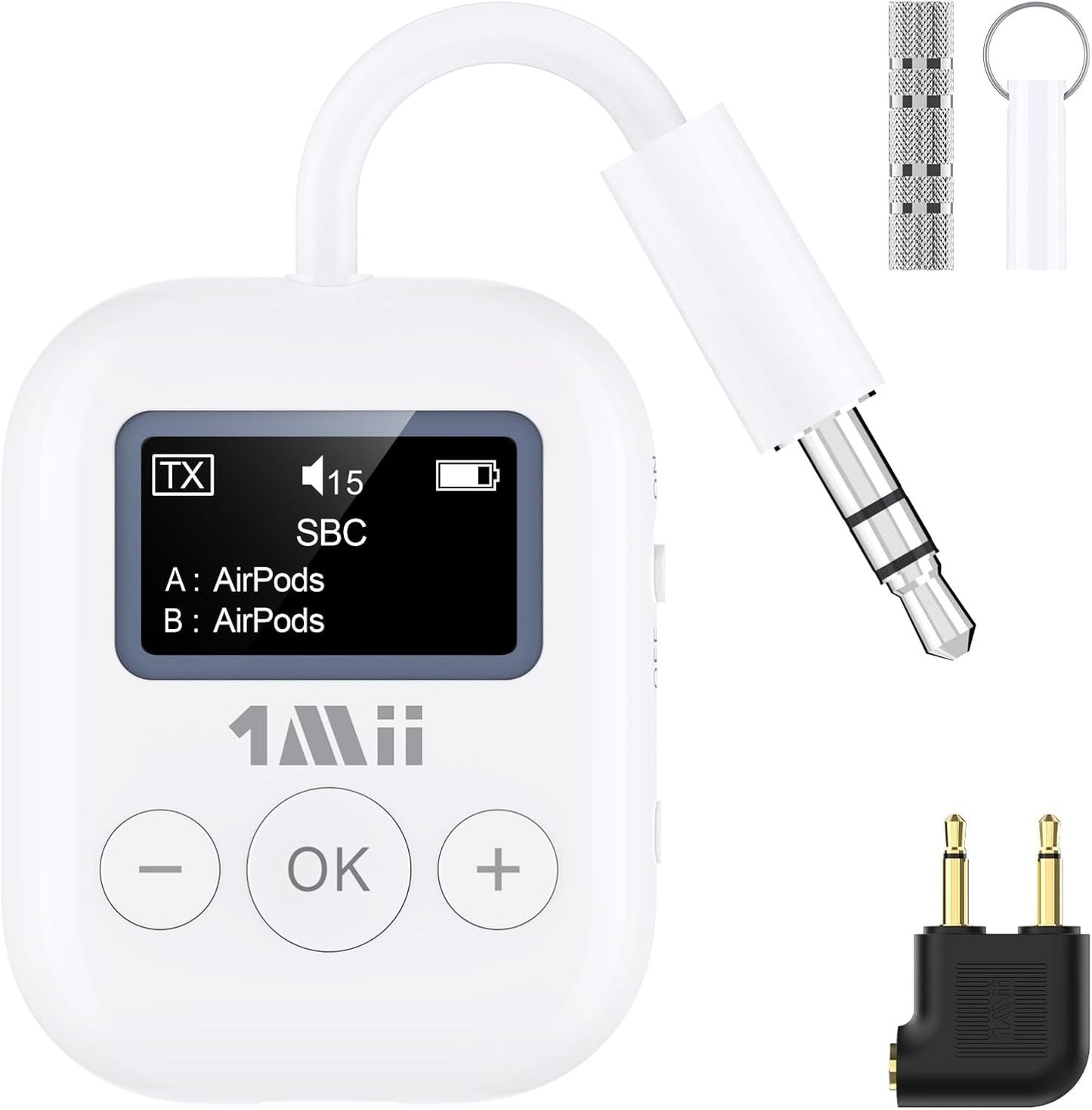 1Mii Bluetooth Transmitter - Low Latency Wireless Audio Aux for Headphone -White