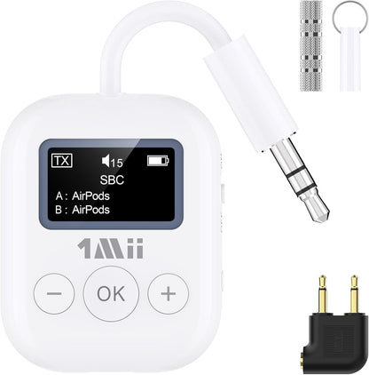 1Mii Bluetooth Transmitter - Low Latency Wireless Audio Aux for Headphone -White