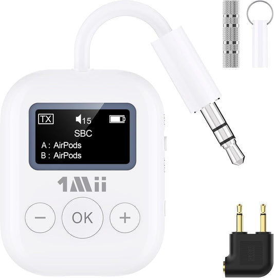 1Mii Bluetooth Transmitter - Low Latency Wireless Audio Aux for Headphone -White