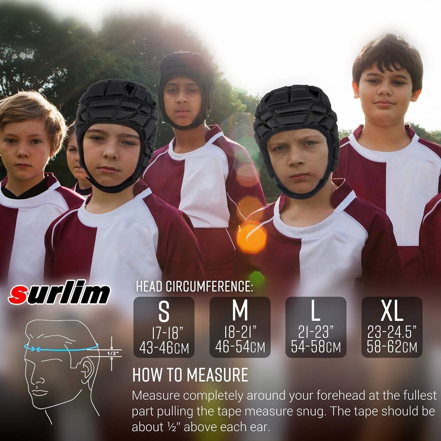 Surlim Soft Shell Rugby Helmet Small Black Flag Football Scrum Cap Youth