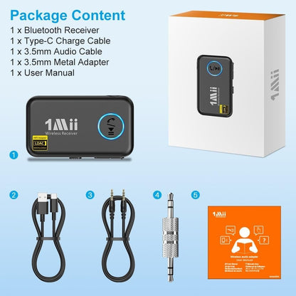 1Mii ML100Pro LDAC Bluetooth 5.3 Aux Adapter Receiver Car Home 10H Battery