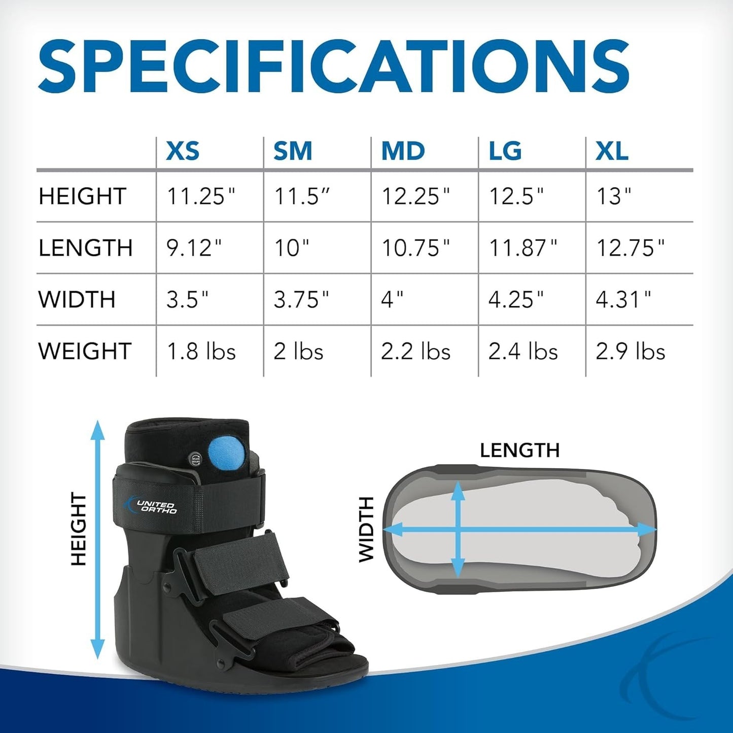 United Ortho Short Air Cam Walker Fracture Boot, Size Small