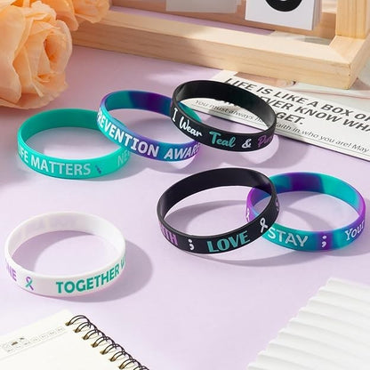 Suicide Awareness Silicone Bracelets Set of 6 – Mental Health Support Wristbands