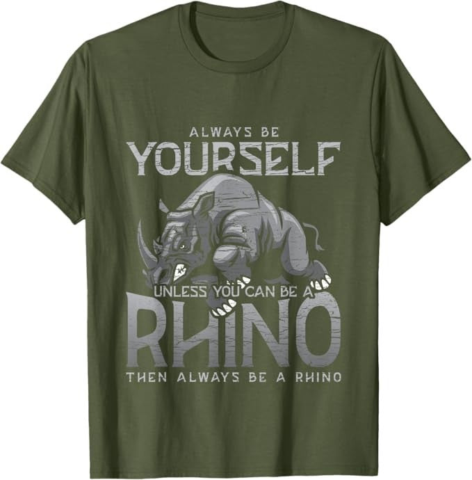 Always Be Yourself Unless You Can Be A Rhino Gift T-Shirt Olive XXL LOVE RHINO