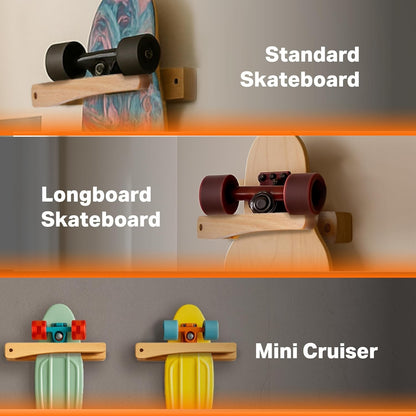 2 Pack Vertical Skateboard Wall Mount Wood Rack Holder Display Hanger Stand