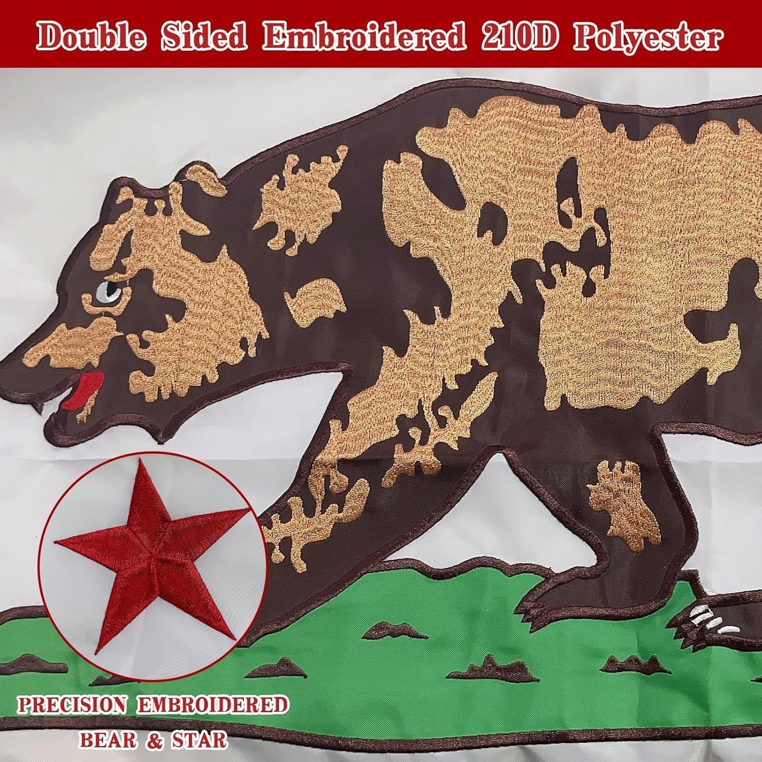 California Republic Flag 3x5 FT Outdoor – Embroidered Bear & Star, Heavy Duty