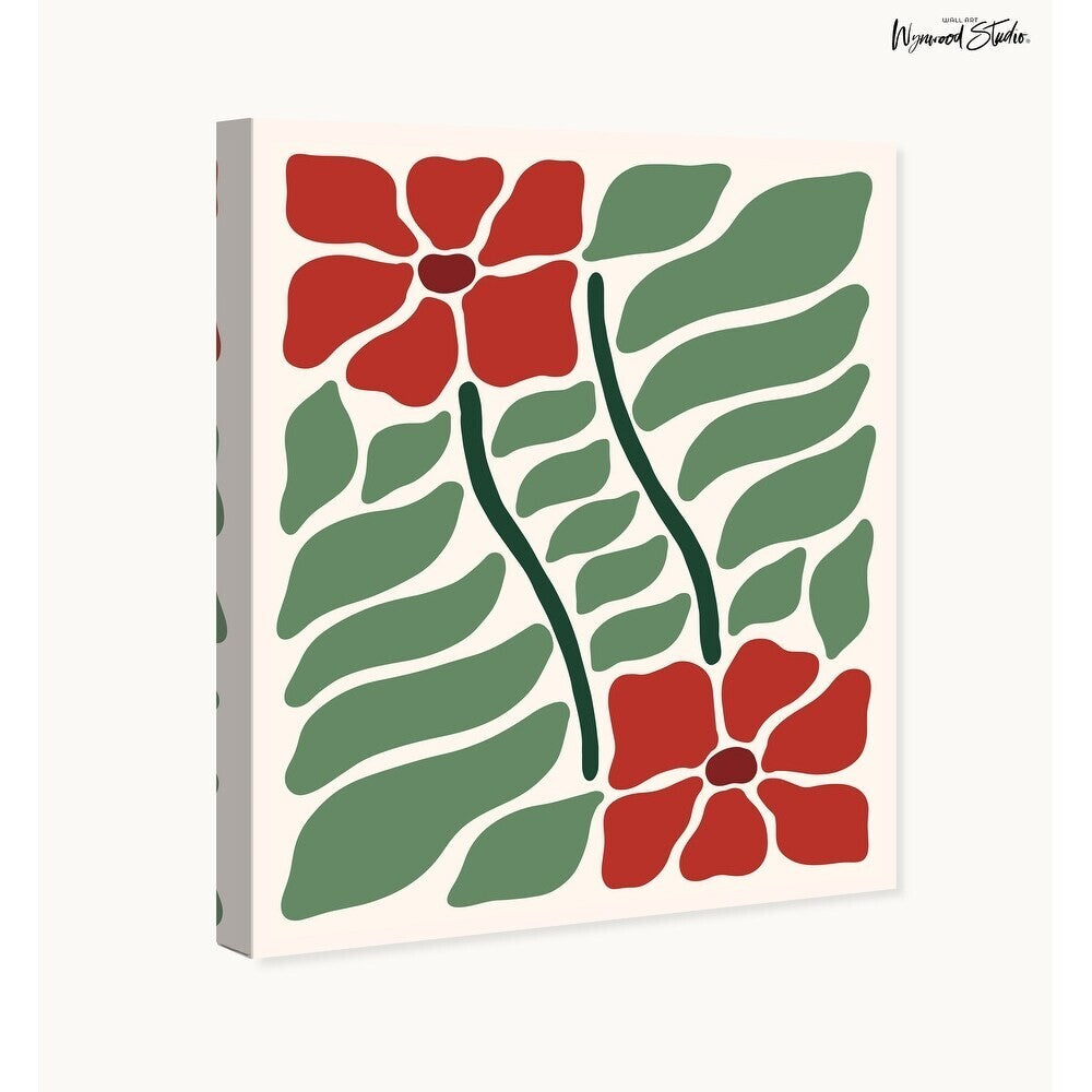 16x20 Red Flowers Canvas Print Wall Art Modern Wrapped - Christmas Flowers New