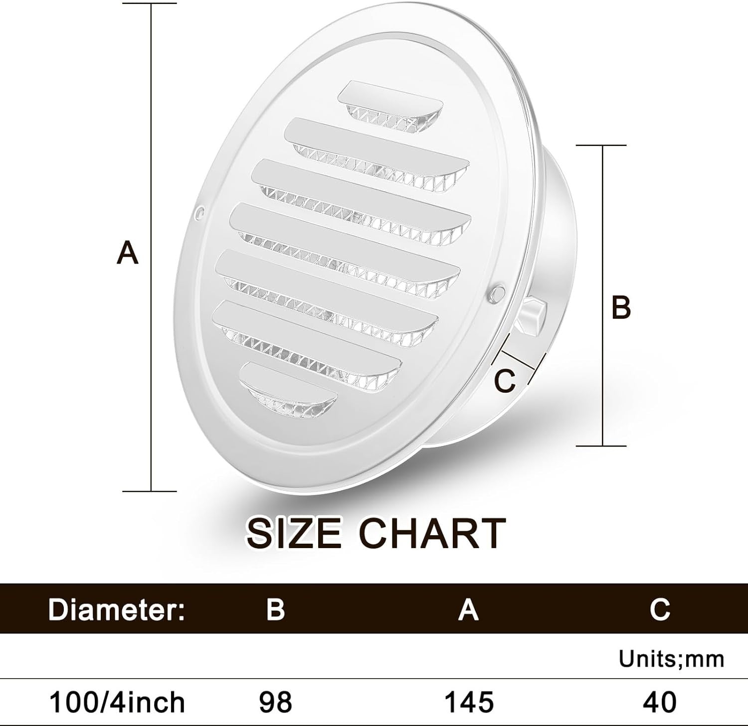 4" Stainless Steel Soffit Vent Round Louvered Exhaust Cover w/ Mesh White