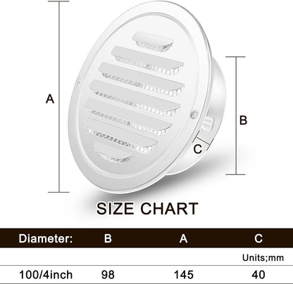 4" Stainless Steel Soffit Vent Round Louvered Exhaust Cover w/ Mesh White