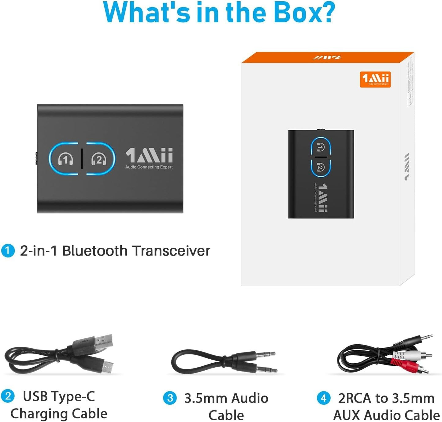 1Mii Bluetooth 5.3 Transmitter Receiver – Dual Link AptX HD/Low Latency AUX