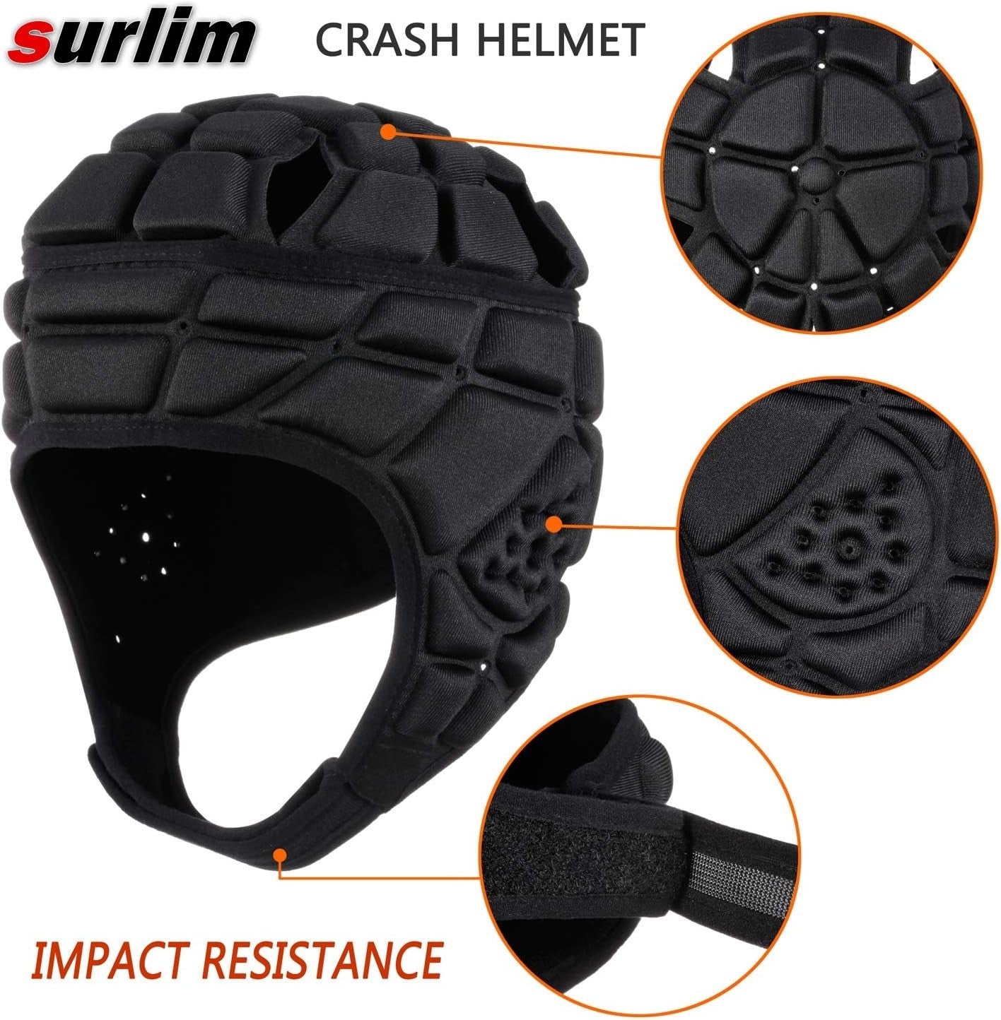 Surlim Soft Shell Rugby Helmet Small Black Flag Football Scrum Cap Youth