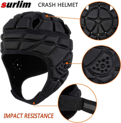 Surlim Soft Shell Rugby Helmet Small Black Flag Football Scrum Cap Youth