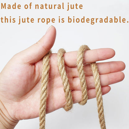 Heavy Duty Jute Rope 8mm 91Ft Natural Strong Cord Twine, Brown, Art, Cat, Garden