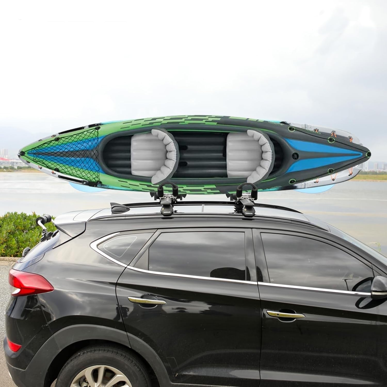 XGeek Foldable Kayak Roof Rack J-Style Carrier for Car SUV Truck 158 lb Capacity