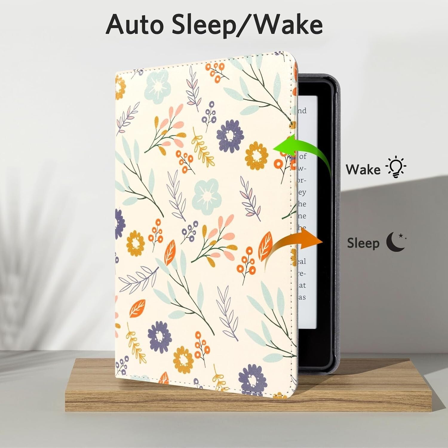 Case for Kindle - Flower Leather Cover w/ Auto Sleep Wake, Hand Strap, Card Slot