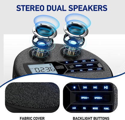 M-Amazup Portable CD Player Rechargeable Dual Speakers Anti-Skip LCD Black