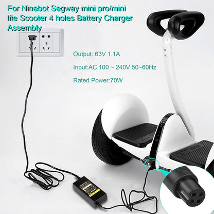 4 Prong Scooter Charger for Segway Ninebot S/S-MAX/Mini lite/Mini PRO, 63V 1.1A