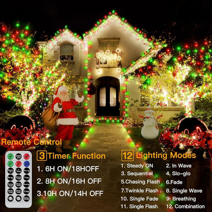 12 Modes Outdoor String Lights with Dusk to Dawn,174ft 500 LED Plug in Christ...