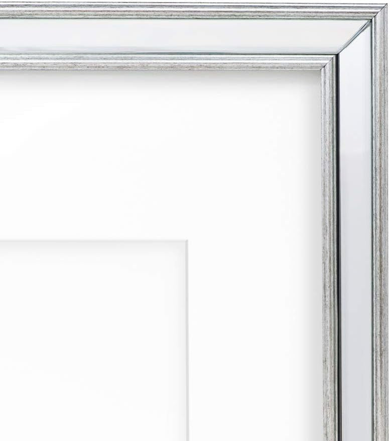 Isaac Jacobs 11x14 Silver Beveled Mirror Frame w/Mat for 8x10 Wall Display