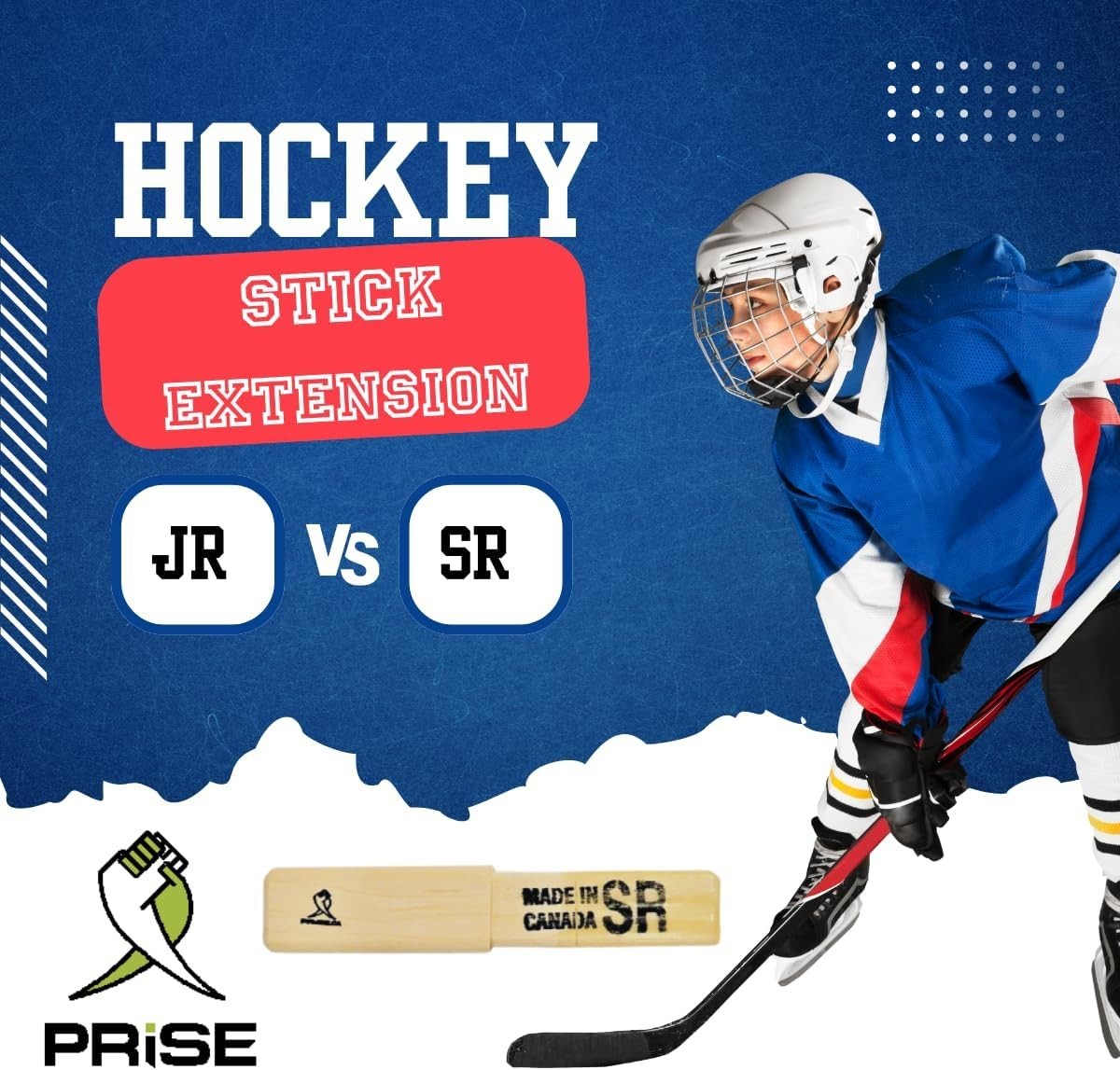 Prise | Solid Hockey Wood Stick Extention That fits All Composite Hockey Sticks.