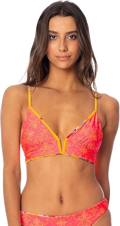 NWT Maaji Ocean Blue Parade Long Line Triangle Swimwear Top Large Yellow