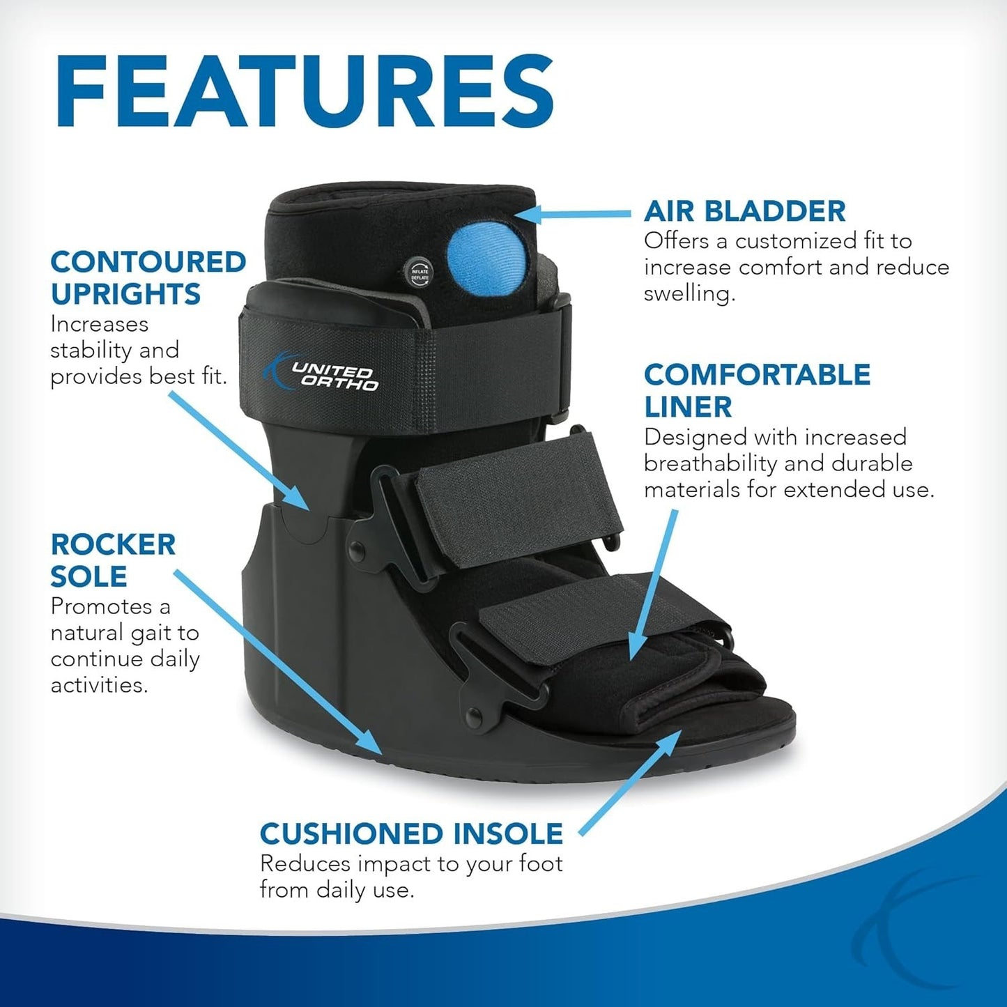United Ortho Short Air Cam Walker Fracture Boot, Size Small