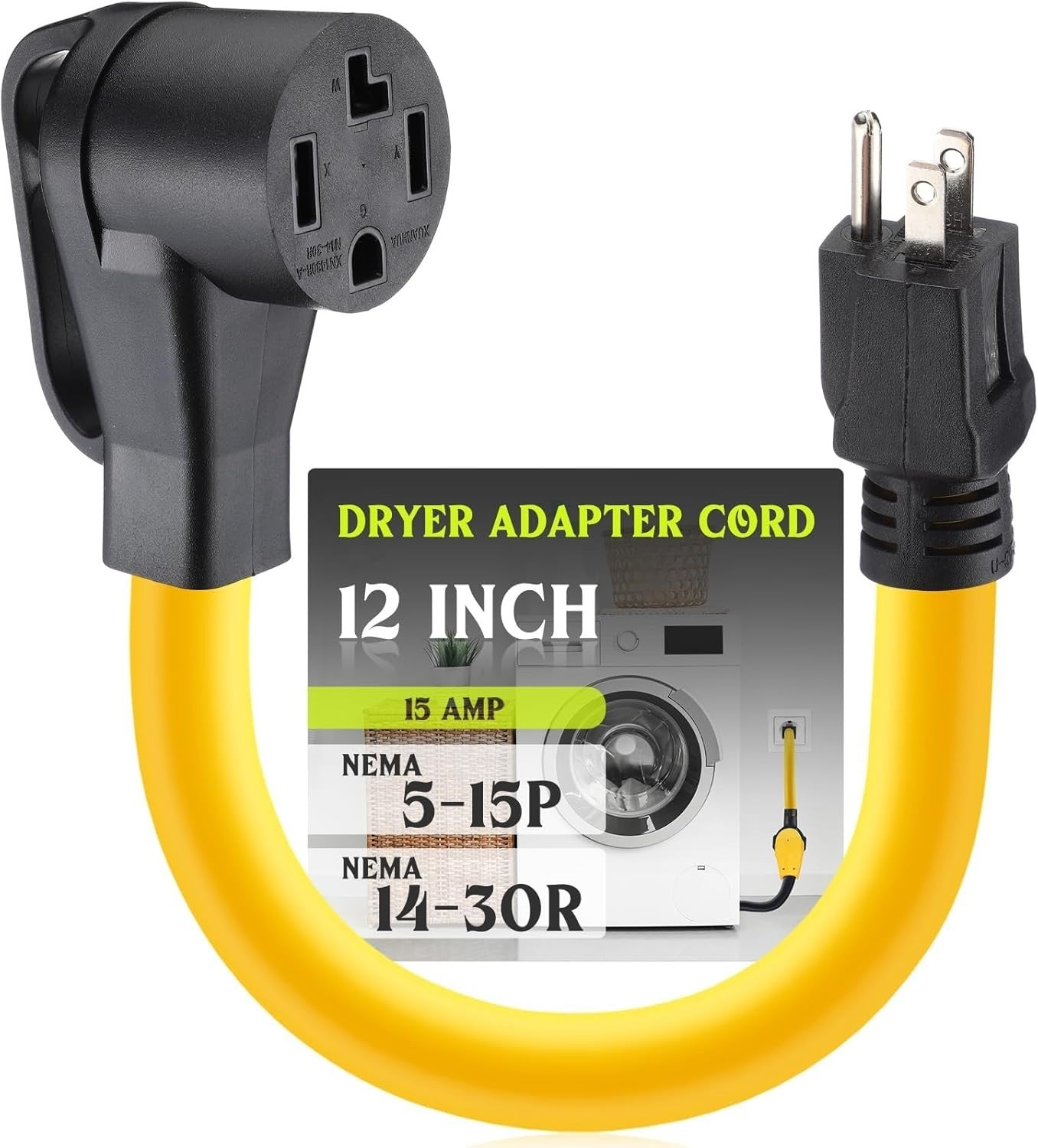 1FT 5-15P to 14-30R Adapter Cord 120V 15A Only – Household Plug to 4-Prong Dryer