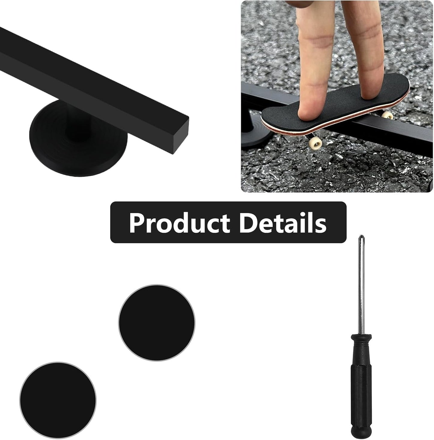 Fingerboard Rail Aluminum Skate Obstacle Non Slip Base 9.8in Black