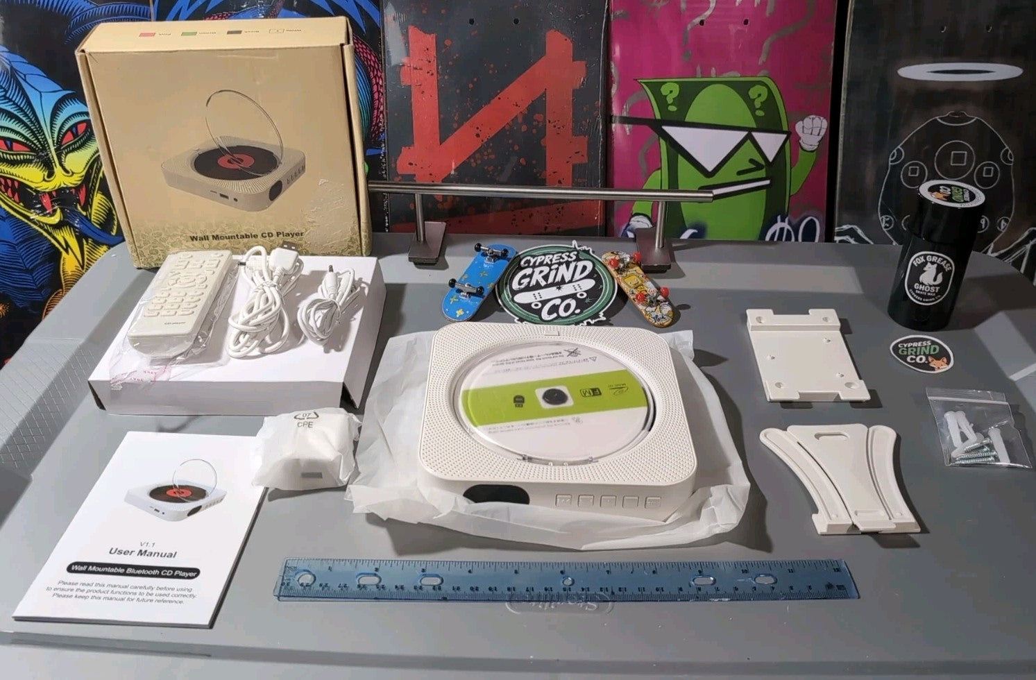 MICOCIOUS Bluetooth CD Player Portable Home Wall Mount FM USB Remote White