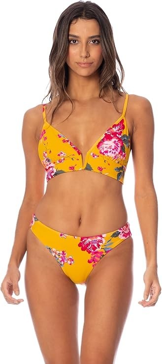 NWT Maaji Ocean Blue Parade Long Line Triangle Swimwear Top Large Yellow