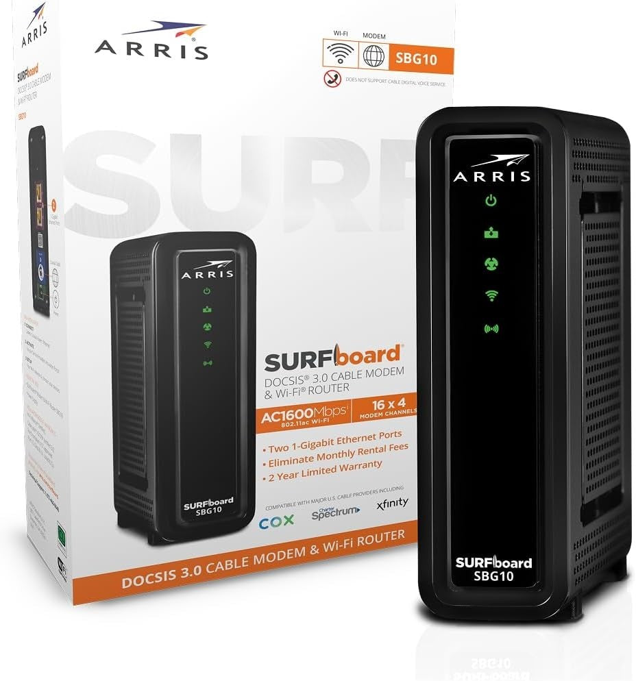 Arris Surfboard AC1600 DOCSIS 3.0 SBG10 Cable Modem Wi-Fi 5 -  New