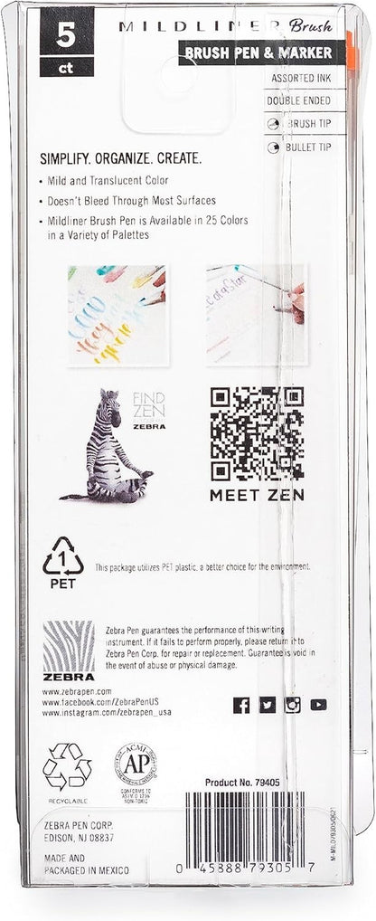 Zebra Pen Mildliner Double-Ended Brush Pen Ideal for Bible Highlighting No Bleed
