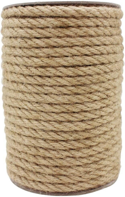 Heavy Duty Jute Rope 8mm 91Ft Natural Strong Cord Twine, Brown, Art, Cat, Garden