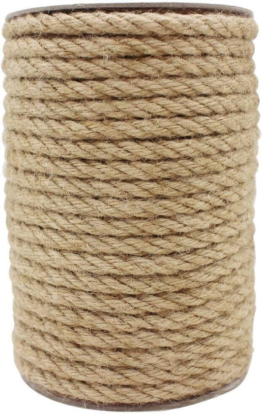 Heavy Duty Jute Rope 8mm 91Ft Natural Strong Cord Twine, Brown, Art, Cat, Garden