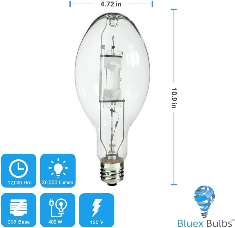 Bluex Bulbs 3-Pack MH400/U/MOG 400W Metal Halide ED37 M59 E39 Base HID Lamp