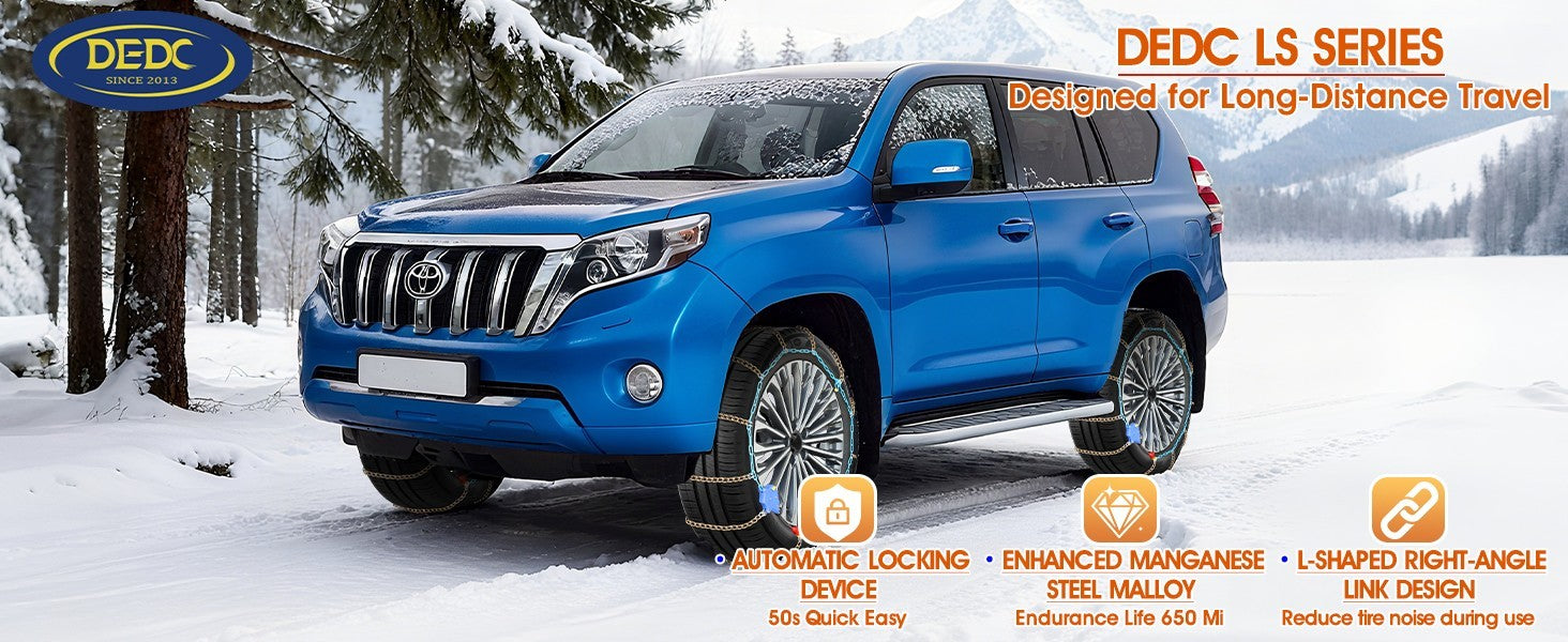 DEDC Auto Lock Snow Tire Chains, 50s Quick Easy, Manganese Steel Alloy Anti S