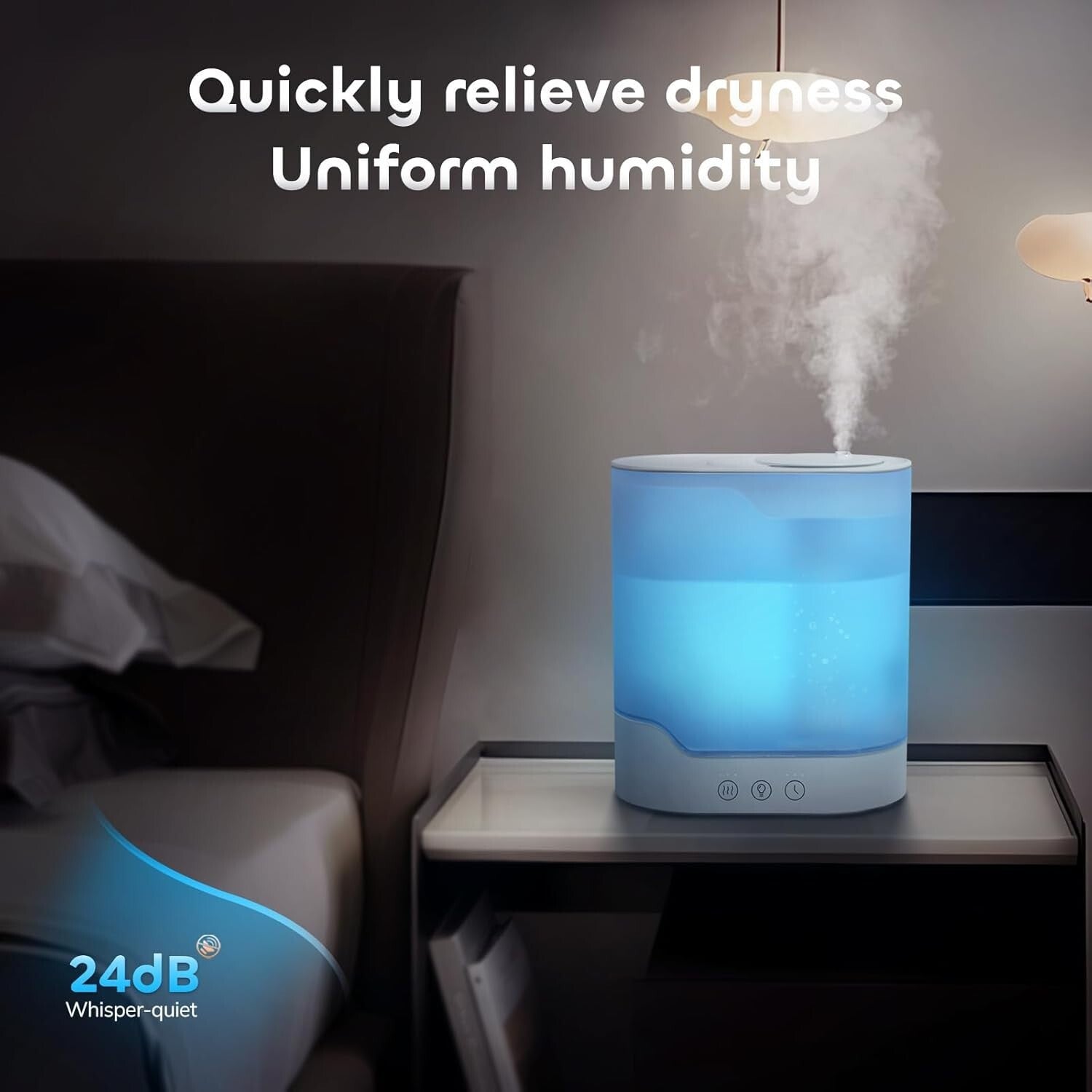 Air Humidifier for Bedroom, 3L Top-Fill Cool Mist