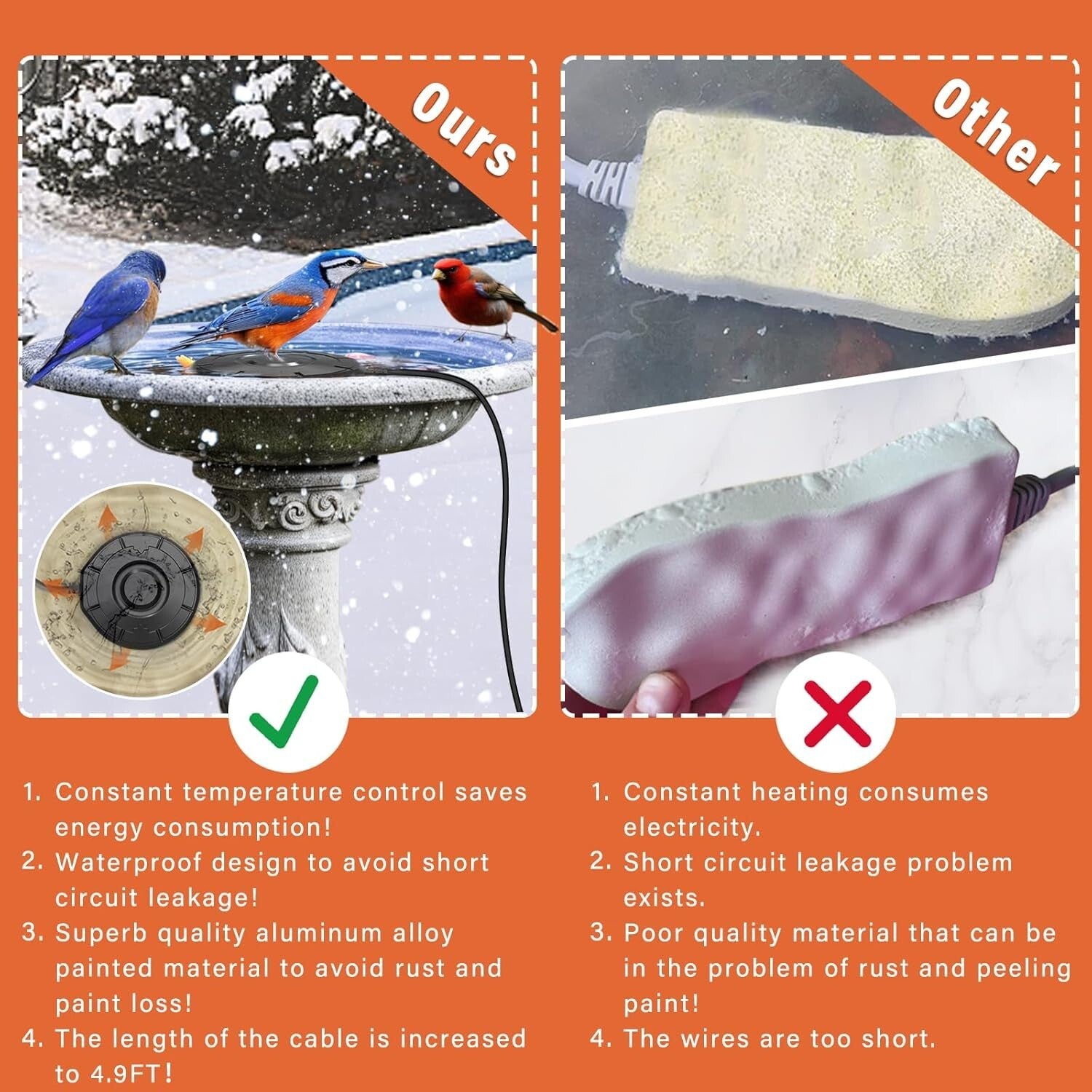 Bird Bath Heater,Birdbaths De-Icer,Birdbath Water Heater Deicer ,Black