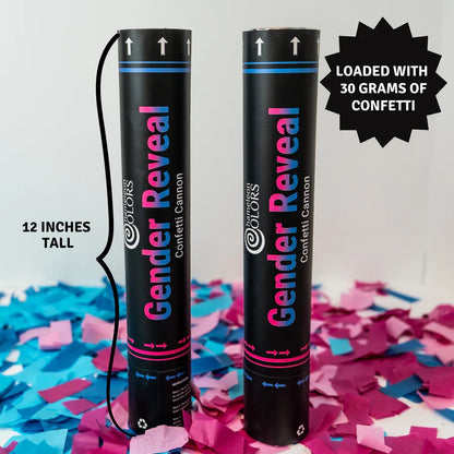 Gender Reveal Confetti Cannons & Extinguishers 2 Pink 2 Blue Set Party Baby
