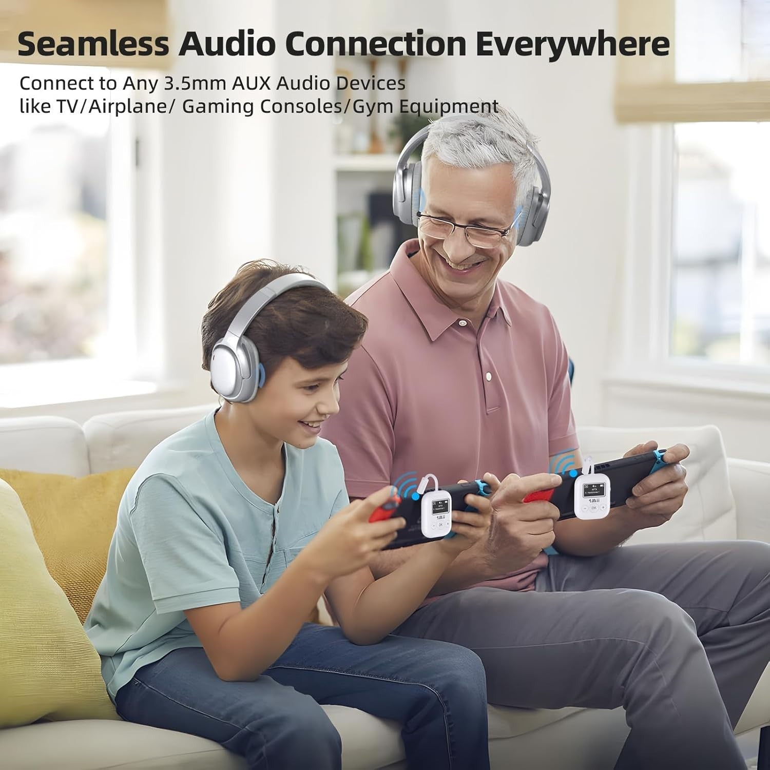 1Mii Bluetooth Transmitter - Low Latency Wireless Audio Aux for Headphone -White