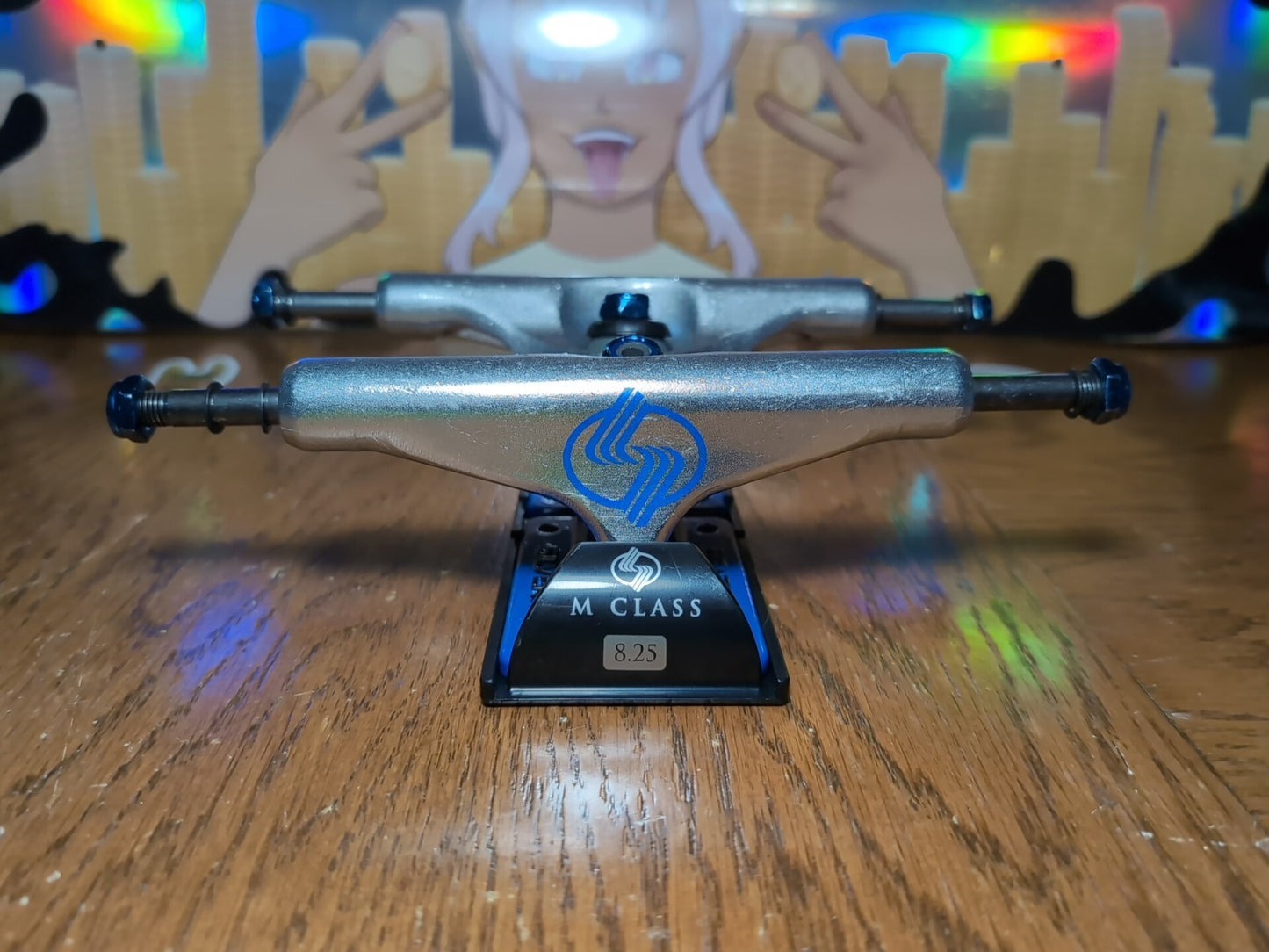 Silver M-Class 8.25" Skateboard Trucks Pair – Blue & Polished Silver
