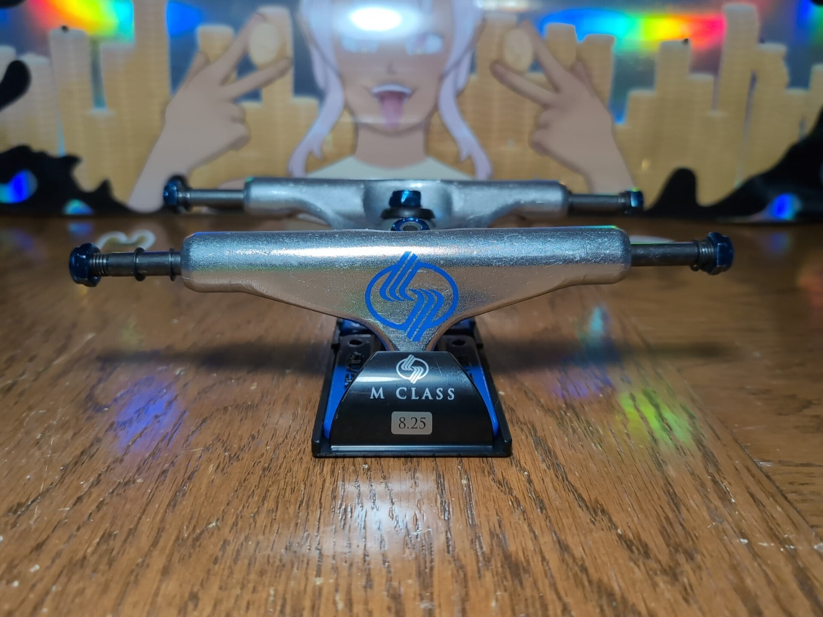 Silver M-Class 8.25" Skateboard Trucks Pair – Blue & Polished Silver
