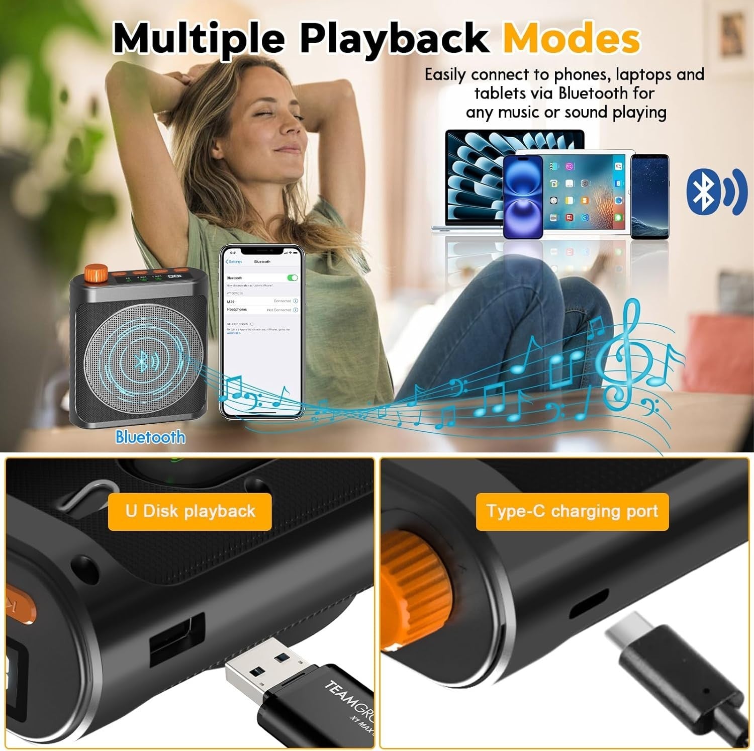 Wireless Voice Amplifier w/ 2 Magnetic Lavalier Mics Bluetooth PA Speaker