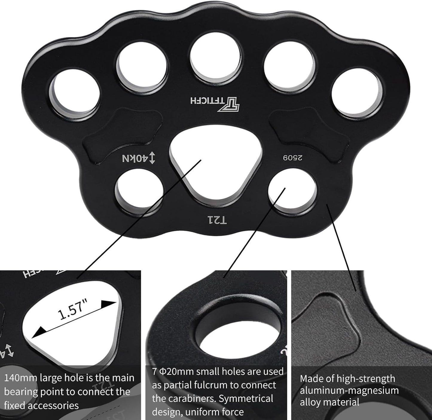 40kN Aluminum Rigging Plate 4-Hole Anchor Multiplier for Climbing Rescue Hammock