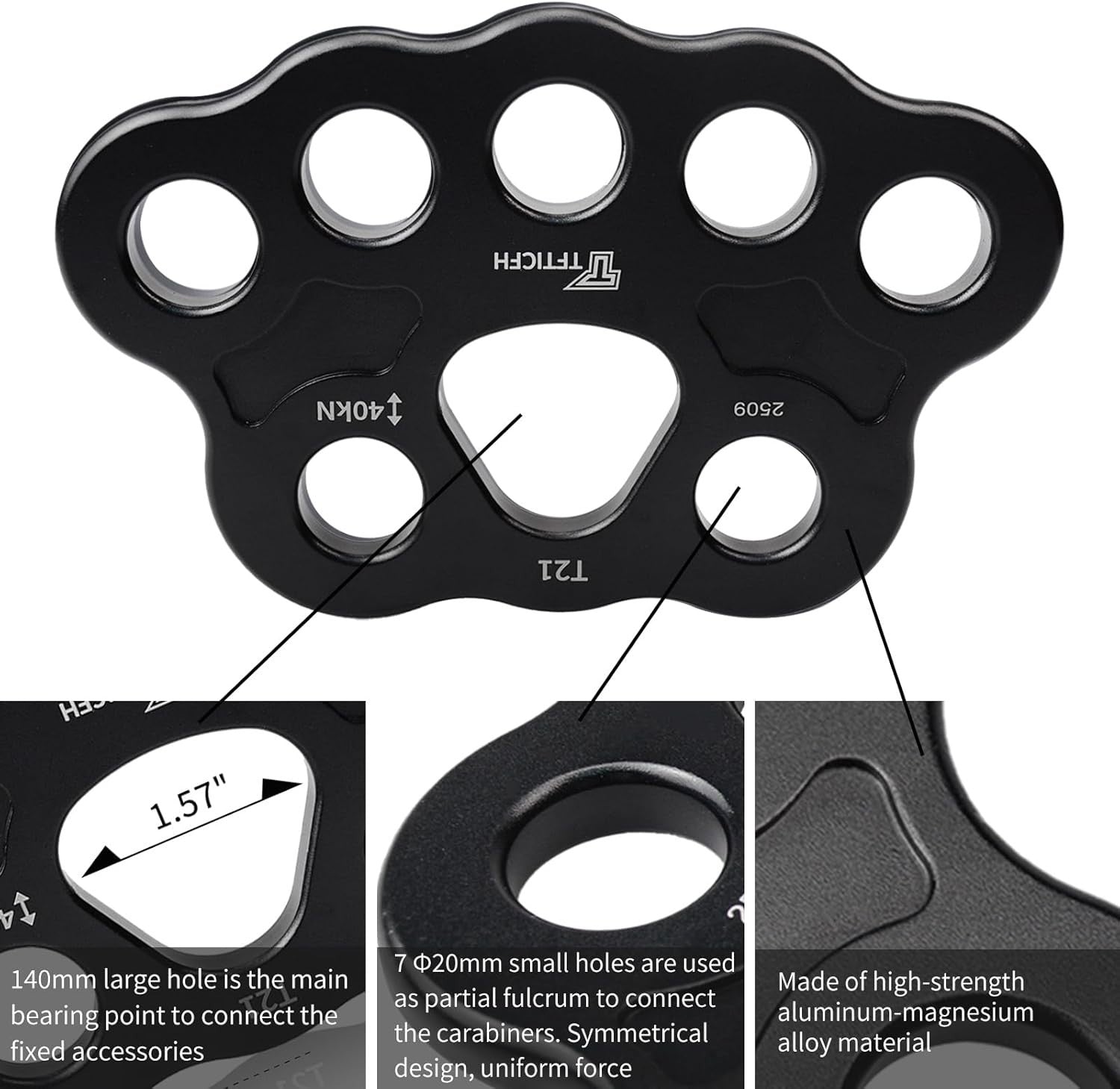 40kN Aluminum Rigging Plate 4-Hole Anchor Multiplier for Climbing Rescue Hammock