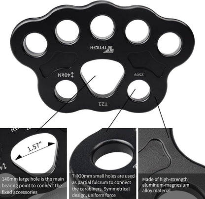 40kN Aluminum Rigging Plate 4-Hole Anchor Multiplier for Climbing Rescue Hammock