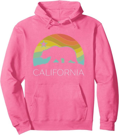 Retro California Bear Vintage Beach Cali Pride Surf 70s 80s Pullover Hoodie PINK