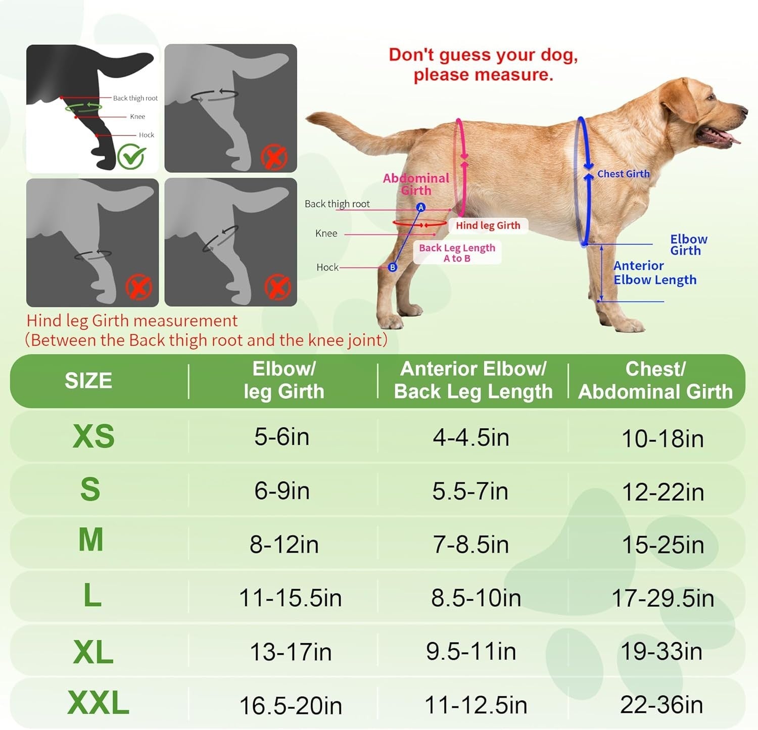 Dog Knee Brace for Torn ACL, Hip Dysplasia, Dog CCL Brace Front Leg or Rear XS