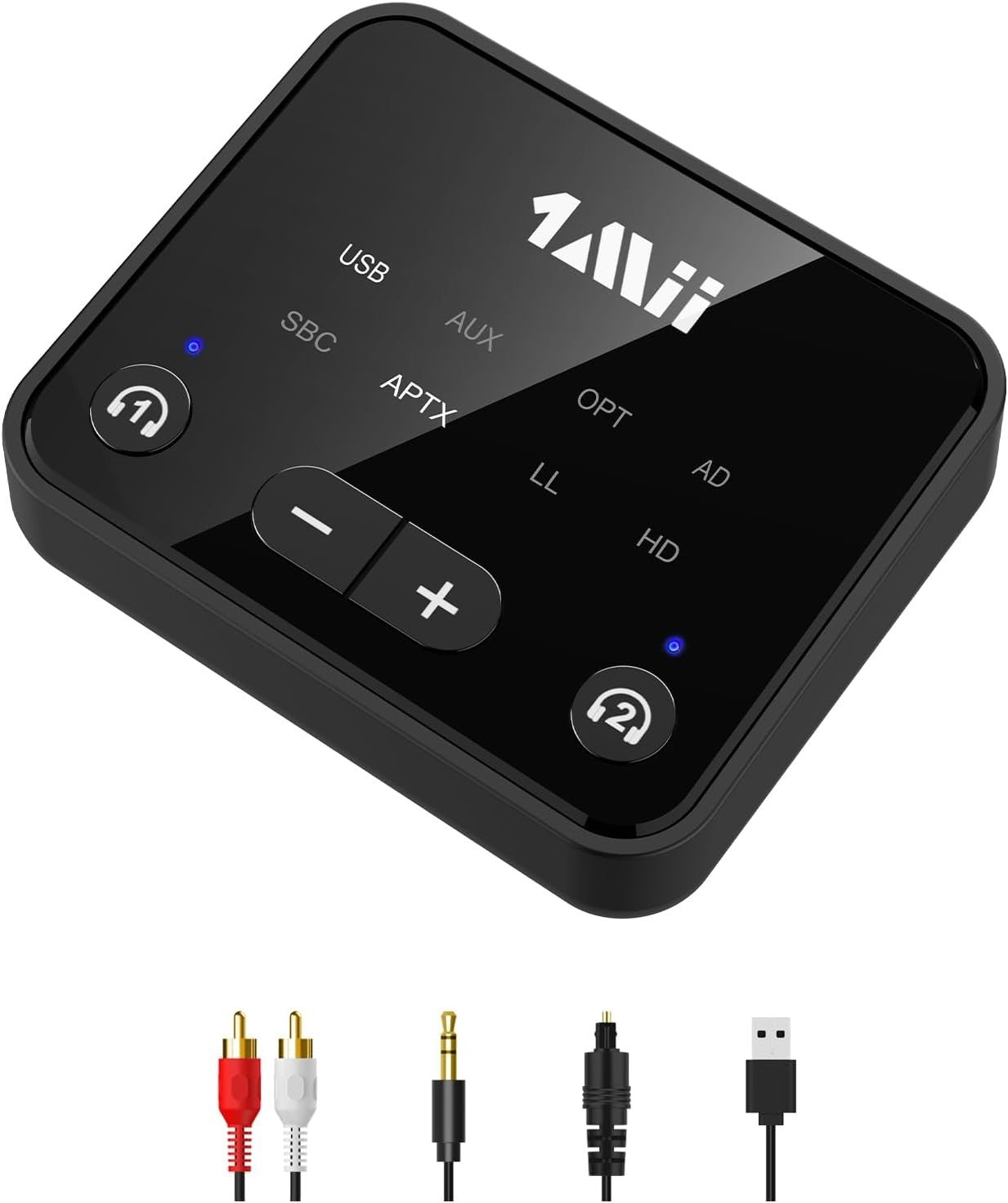 1Mii B06T6 Bluetooth 5.3 TV Transmitter – Dual Headphone Adapter, 100ft Range