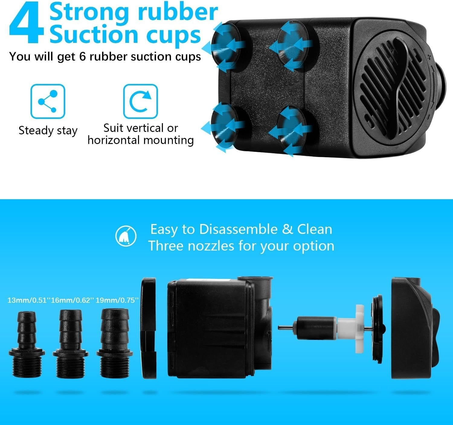 CWKJTOP 400GPH Submersible Water Pump 25W 6.5ft Lift w/ Tubing & Nozzles